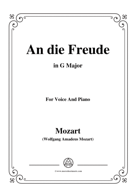 Mozart An Die Freude In G Major For Voice And Piano Sheet Music