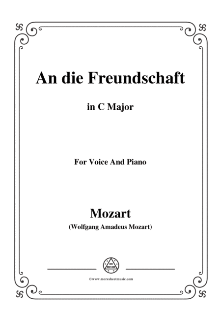 Free Sheet Music Mozart An Die Freundschaft In C Major For Voice And Piano
