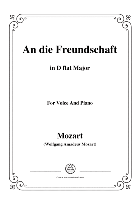 Mozart An Die Freundschaft In D Flat Major For Voice And Piano Sheet Music