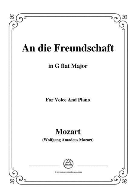 Mozart An Die Freundschaft In G Flat Major For Voice And Piano Sheet Music