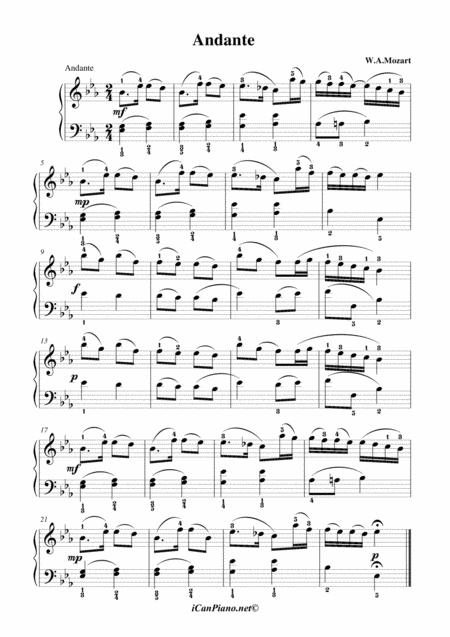Free Sheet Music Mozart Andante In E Flat K 15mm