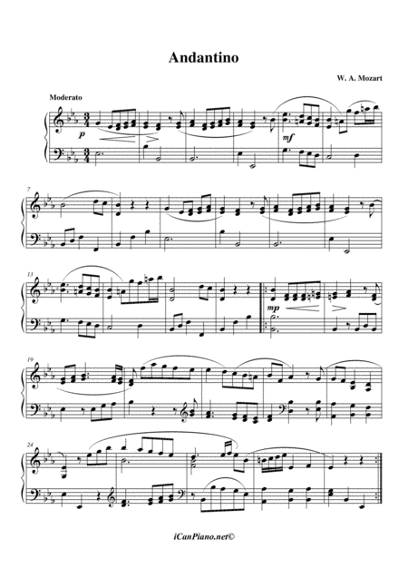 Mozart Andantino In E Flat Major K 236 125 Sheet Music