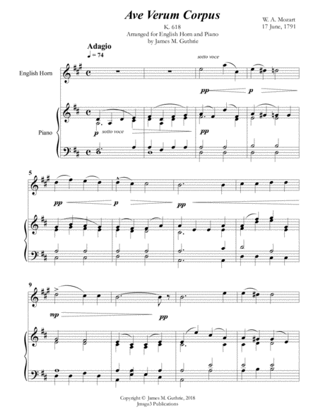 Free Sheet Music Mozart Ave Verum Corpus For English Horn Piano