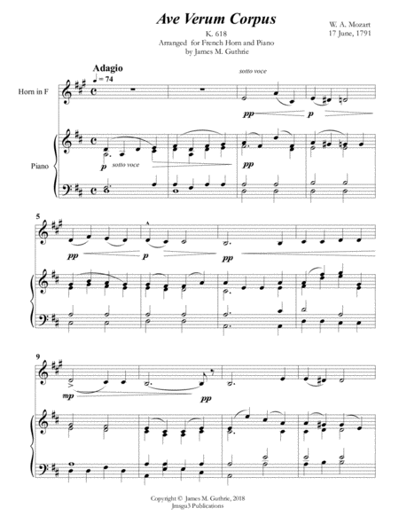 Free Sheet Music Mozart Ave Verum Corpus For French Horn Piano