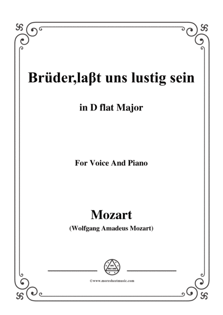 Mozart Brder Lat Uns Lustig Sein In D Flat Major For Voice And Piano Sheet Music