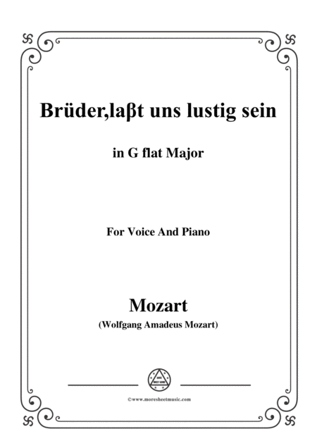 Free Sheet Music Mozart Brder Lat Uns Lustig Sein In G Flat Major For Voice And Piano