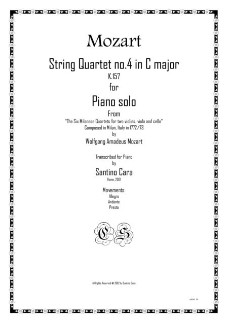 Free Sheet Music Mozart Complete String Quartet No 4 In C Major K157 For Piano Solo