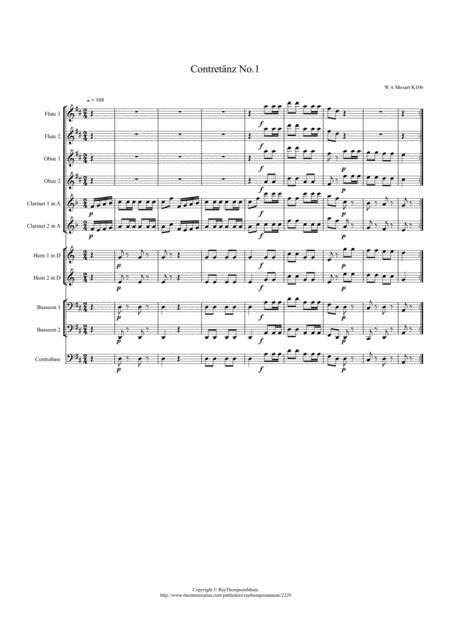 Mozart Contredance No 1 From Overture And 3 Contredances K106 Wind Dectet Sheet Music