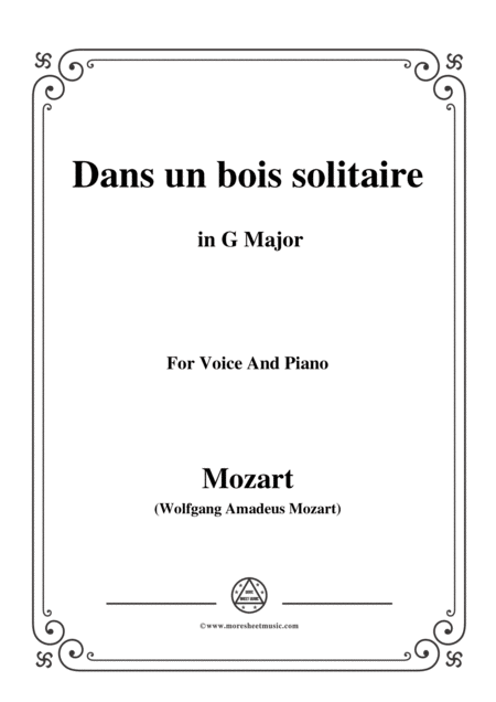 Mozart Dans Un Bois Solitaire In G Major For Voice And Piano Sheet Music