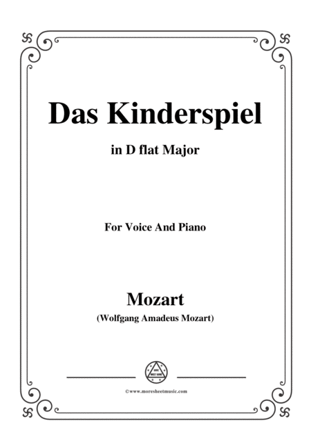 Free Sheet Music Mozart Das Kinderspiel In D Flat Major For Voice And Piano