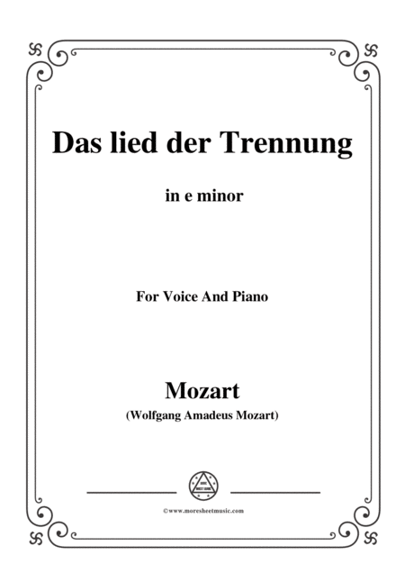 Mozart Das Lied Der Trennung In E Minor For Voice And Piano Sheet Music