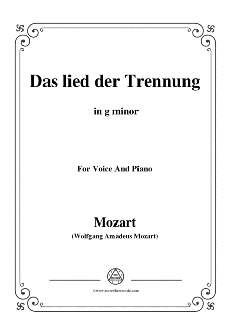 Free Sheet Music Mozart Das Lied Der Trennung In G Minor For Voice And Piano