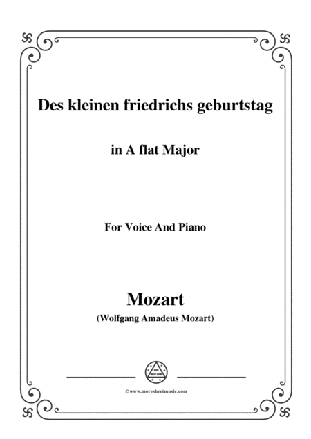 Free Sheet Music Mozart Des Kleinen Friedrichs Geburtstag In A Flat Major For Voice And Piano