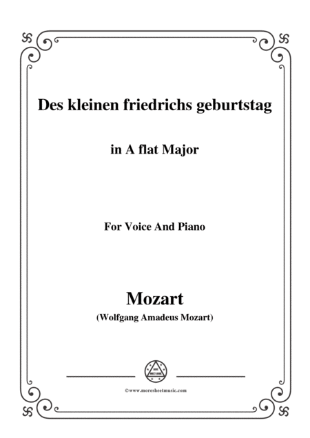 Mozart Des Kleinen Friedrichs Geburtstag In A Flat Major For Voice And Piano Sheet Music