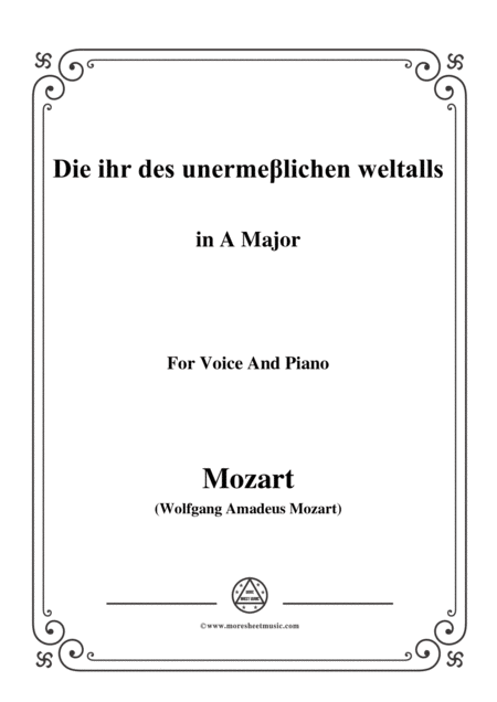 Mozart Die Ihr Des Unerme Lichen Weltalls In A Major For Voice And Piano Sheet Music