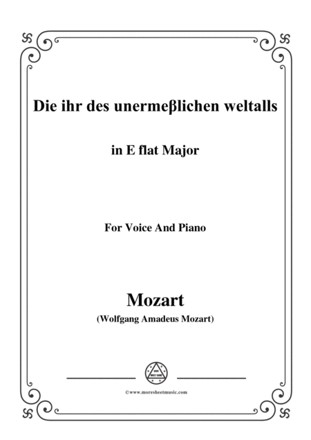 Mozart Die Ihr Des Unerme Lichen Weltalls In E Flat Major For Voice And Piano Sheet Music