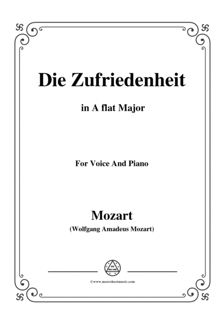 Mozart Die Zufriedenheit In A Flat Major For Voice And Piano Sheet Music