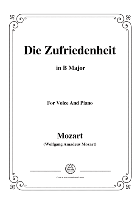 Mozart Die Zufriedenheit In B Major For Voice And Piano Sheet Music