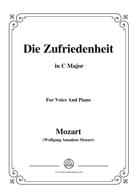 Mozart Die Zufriedenheit In C Major For Voice And Piano Sheet Music