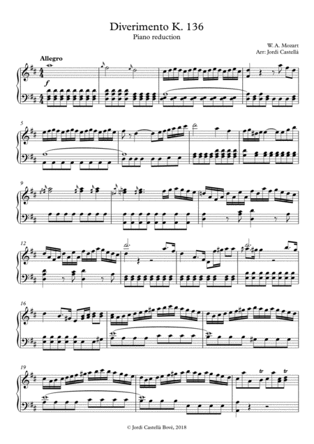 Free Sheet Music Mozart Divertimento Kv 136 Piano Version