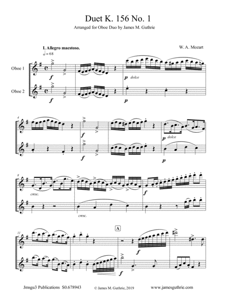 Mozart Duet K 156 No 1 For Oboe Duo Sheet Music