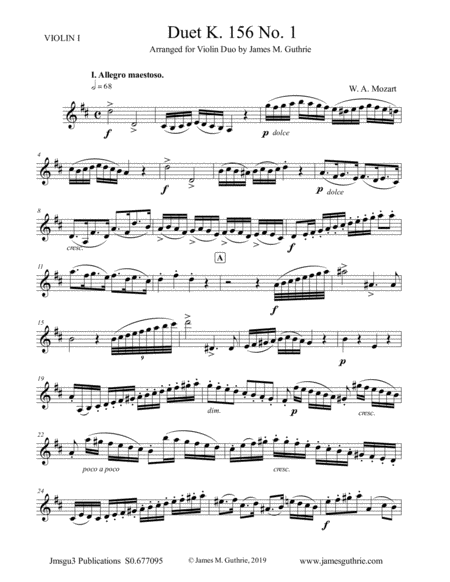 Mozart Duet K 156 No 1 For Violin Duo Sheet Music