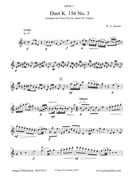 Mozart Duet K 156 No 3 For Oboe Duo Sheet Music