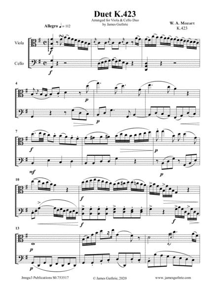 Mozart Duet K 423 For Viola Cello Sheet Music