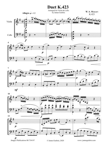 Free Sheet Music Mozart Duet K 423 For Violin Cello