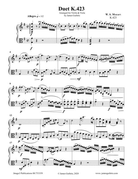 Free Sheet Music Mozart Duet K 423 For Violin Viola