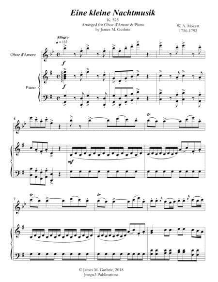 Mozart Eine Kleine Nachtmusik For Oboe D Amore Piano Sheet Music