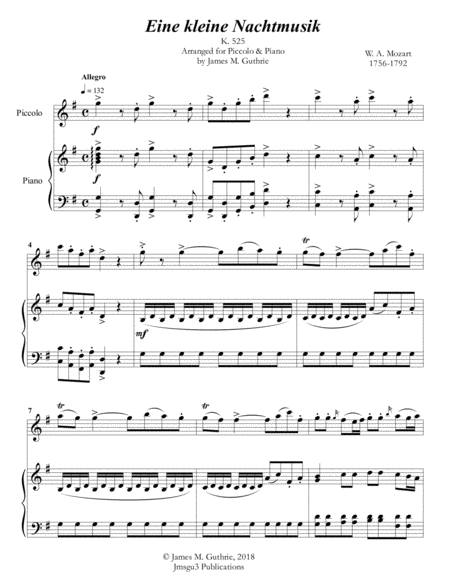 Mozart Eine Kleine Nachtmusik For Piccolo Piano Sheet Music