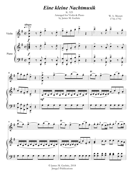 Mozart Eine Kleine Nachtmusik For Violin Piano Sheet Music