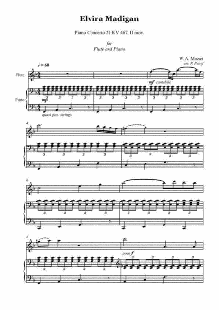 Mozart Elvira Madigan Piano Concerto No 21 Kv 467 Ii Mov Flute And Piano Score And Parts Sheet Music