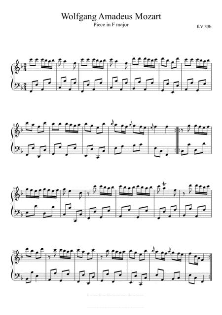 Mozart Klavierstck In F Major K 33b Original Version Sheet Music