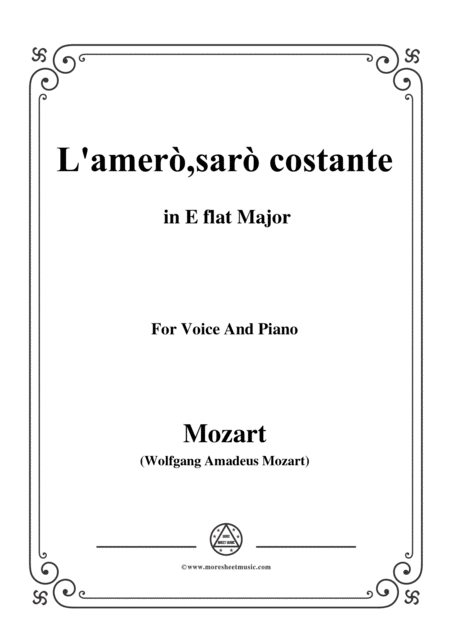 Free Sheet Music Mozart L Amer Sar Costante From Il Re Pastore In E Flat Major For Voice And Piano