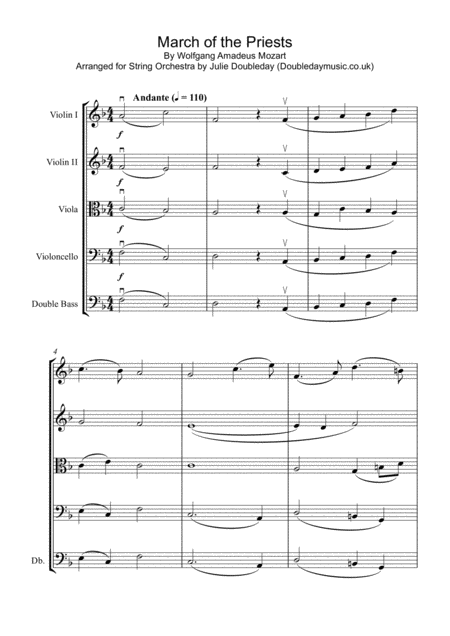 Free Sheet Music Mozart March Of The Priests By Mozart Score And Parts