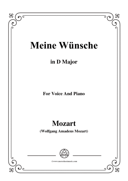 Free Sheet Music Mozart Meine Wnsche In D Major For Voice And Piano