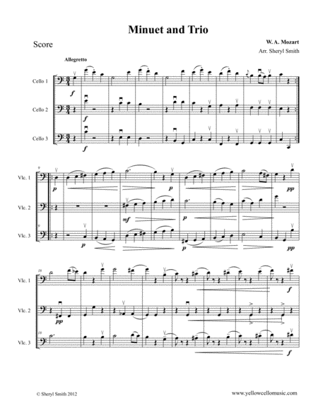 Mozart Minuet And Trio Arranged For Three Intermediate Cellos Cello Trio Sheet Music