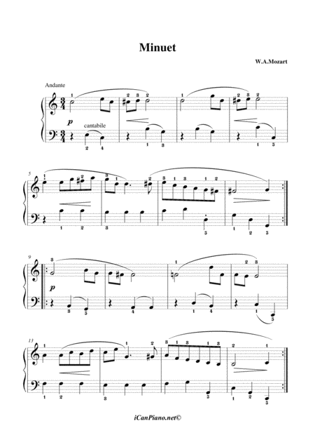 Free Sheet Music Mozart Minuet In C Major K6