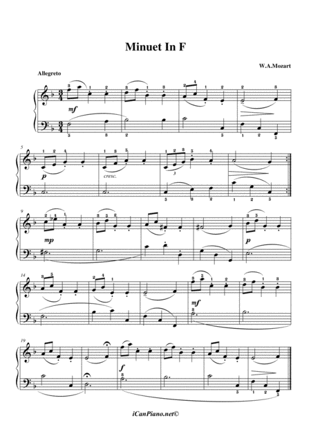 Mozart Minuet In F K2 Sheet Music