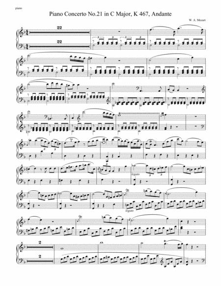 Mozart Piano Concerto No 21 K467 Ii Andante Piano Complete Version Sheet Music