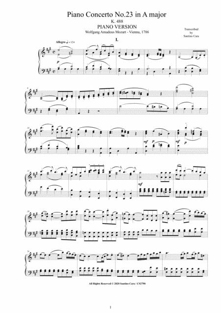 Mozart Piano Concerto No 23 In A Major K 488 Piano Version Sheet Music