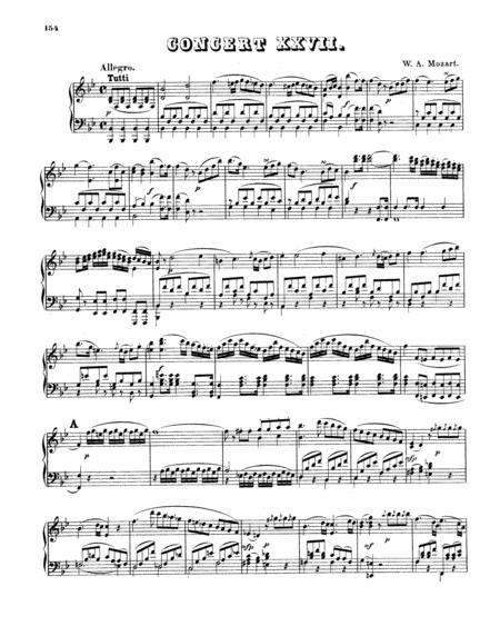 Mozart Piano Concerto No 27 In B Major K 595 Piano Solo Sheet Music
