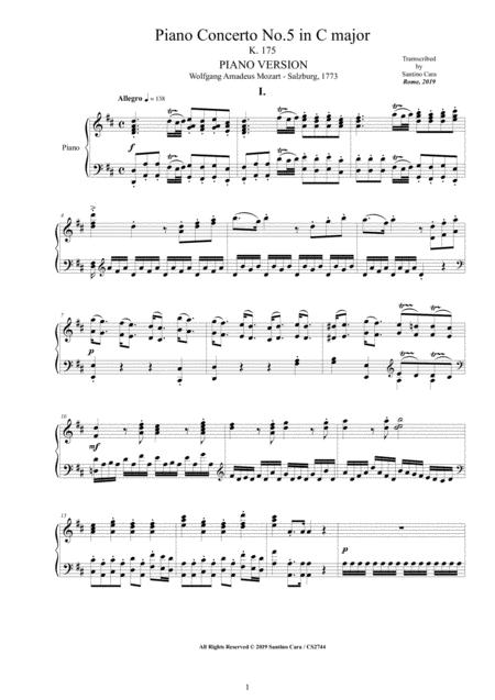 Free Sheet Music Mozart Piano Concerto No 5 In D Major K 175 Complete Piano Version