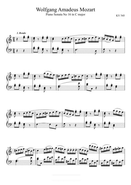 Free Sheet Music Mozart Piano Sonata In C Major K545 3rd Movement Rondo Original Version