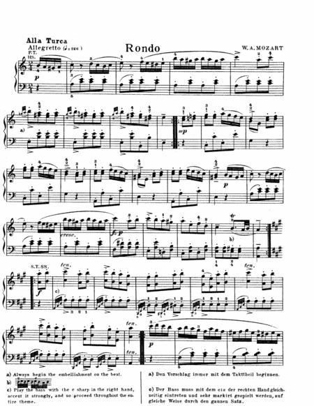 Mozart Piano Sonata No 11 In A Major K331 Iii Turkish March Original Complete Version Sheet Music