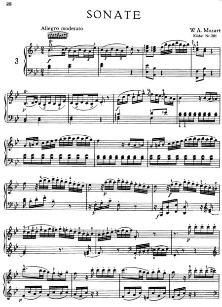 Mozart Piano Sonata No 3 In Bb Major K 281 Full Original Complete Version Sheet Music