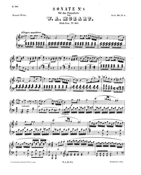 Mozart Piano Sonata No 8 In A Minor K310 Full Complete Original Version Sheet Music