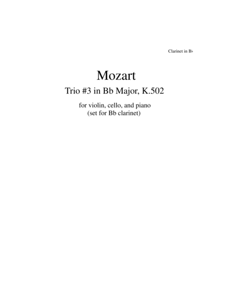 Mozart Piano Trio 3 Set For Clarinet Cello And Piano Sheet Music